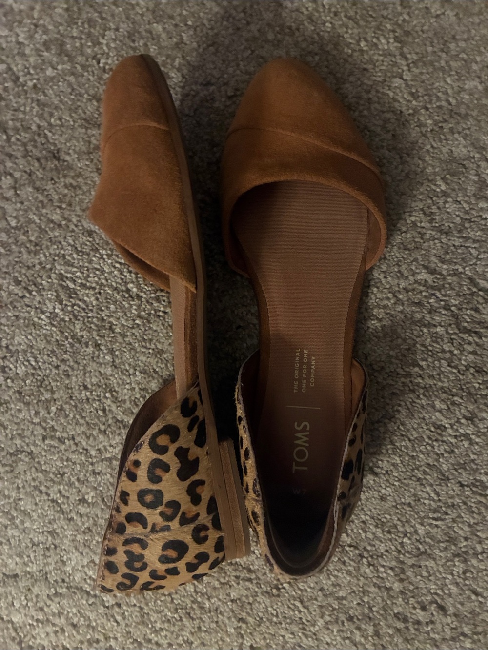 Toms Brown Suede D'Orsay Flats with Leopard Print Heel